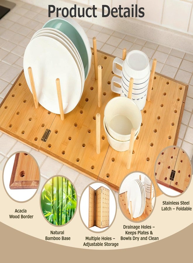 E-ROOM TREND Foldable Pegboard Organizer for Kitchen - Bamboo Base & Acacia Wood Edge Dish Rack for Kitchen Countertop, and Drawer, 24 Pegs, 23.6" x 15.7" - Image 3